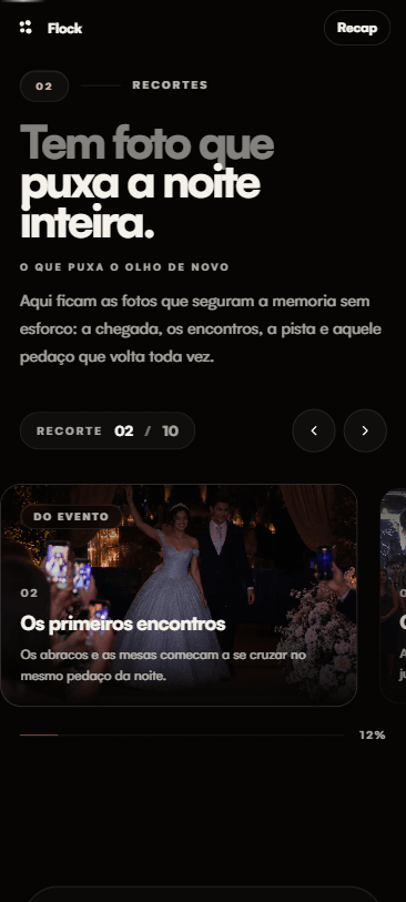 Tela do Flock Wrapped mostrando os recordes e pico da noite da festa de 15 anos