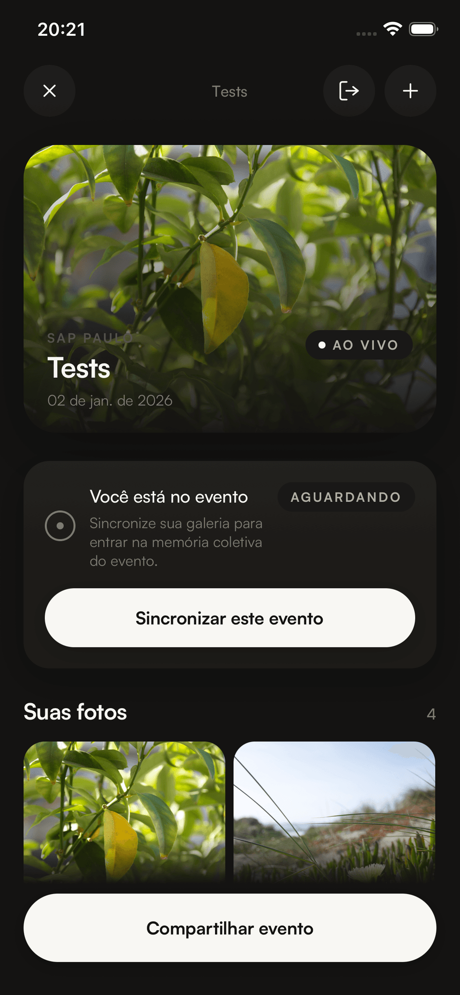 Tela do Flock com álbum de casamento e fotos dos convidados
